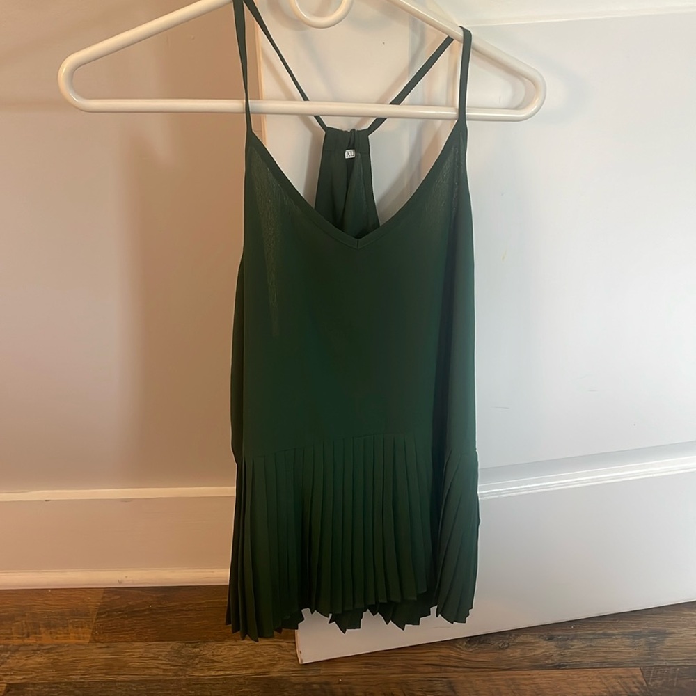 green pleated spaghetti strap tank